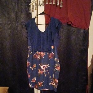 Source Unknown Blue Floral Midi Dress